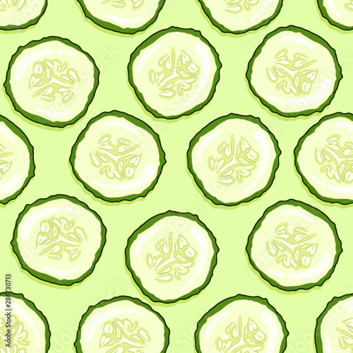 Vector Seamless Pattern of Cartoon Cucumber Rings