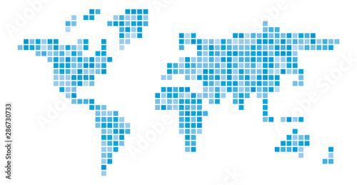 World map blue mosaic of small squares. Vector illustration