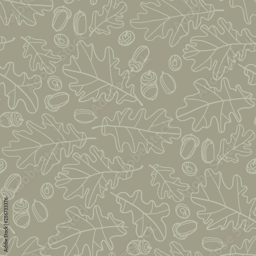 Oak leaves and seeds line s...