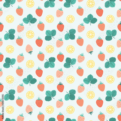 Wallpaper Mural Seamless pattern with leaves, strawberries and lemon slices Torontodigital.ca