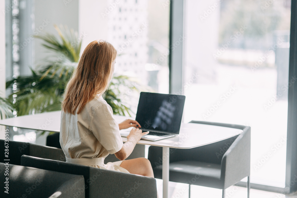 bright cafe of the city. business girl with laptop. bright cafe of the city. business girl with laptop.