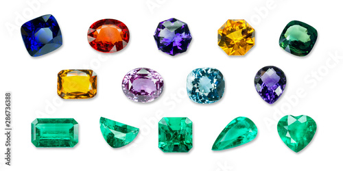 Bright gems and Emerald isolated on a black background