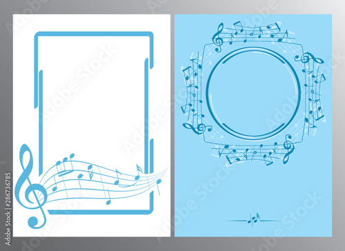 musical frames with music notes on vertical backgrounds - vector flyers