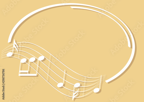 white oval frame with music notes on beige background - vector flyer