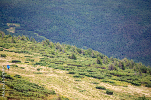 The majestic view of the beautiful mountains. Relaxing travel background. Tourist routes. Carpathians. Ukraine. Europe.