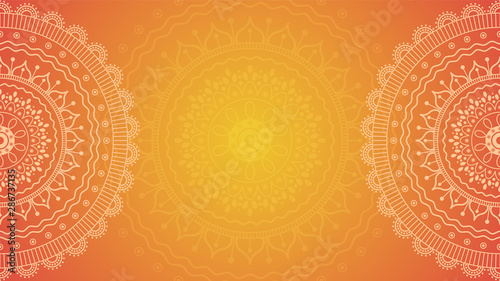 Summer Flower mandala on orange background. Festive folk floral illustration photo