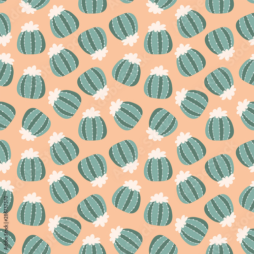 Pink seamless pattern with blooming cacti