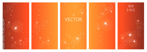 Orange vector set of abstract backgrounds with copy space for text. autumn colors pallette with sparkling  circles. Colorful backdrop for banners, flyers, cards