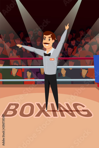 Boxing match referee flat vector illustration