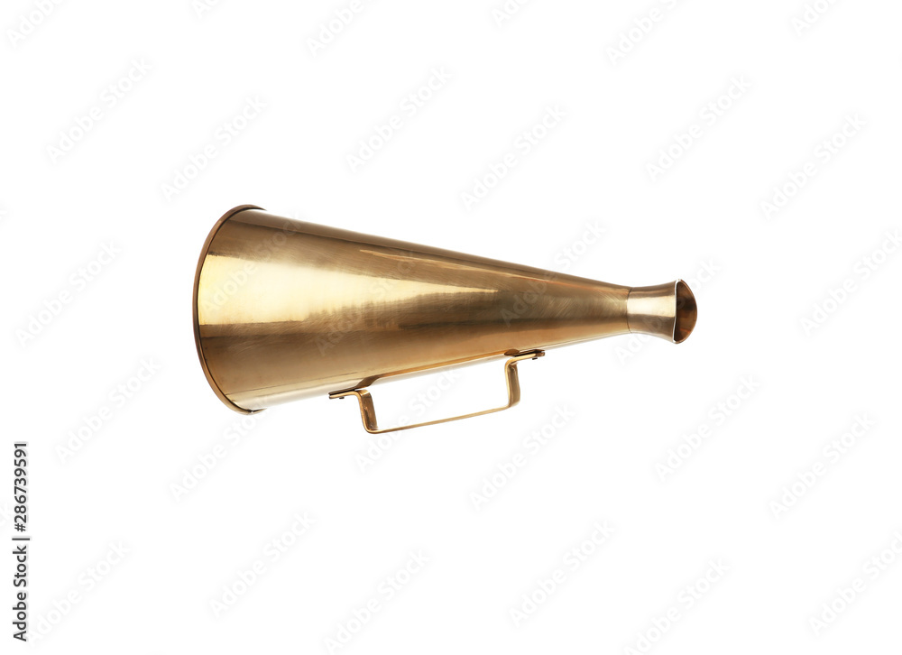 Retro golden metal megaphone on white background Retro golden metal megaphone on white background