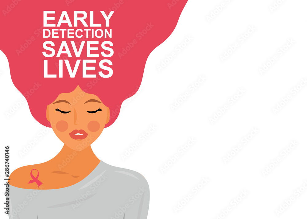 Breast Cancer awareness month.Woman portrait with pink ribbon - symbol of breast cancer. Breast Cancer awareness month.Woman portrait with pink ribbon - symbol of breast cancer.