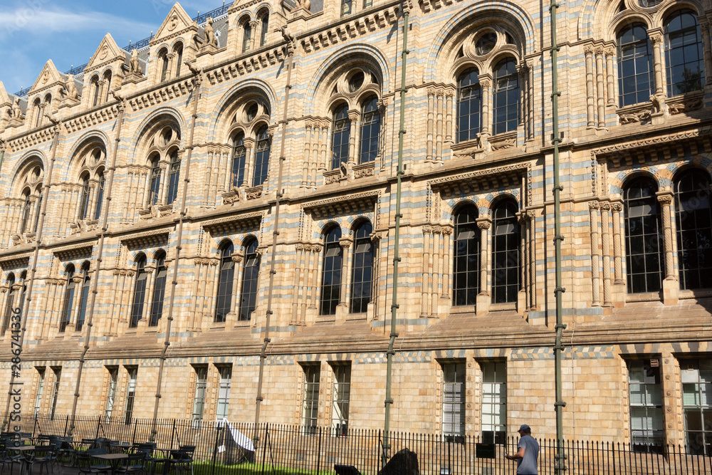 London, U.K. August 22, 2019 - The Natural History Museum building with blue summer sky.