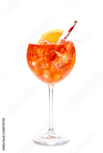 Refreshing Aperol Spritz cocktail with ice and slice of orange