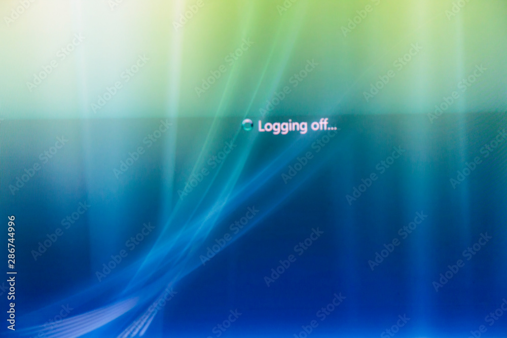 Naklejka premium Computer screen showing the logging off message