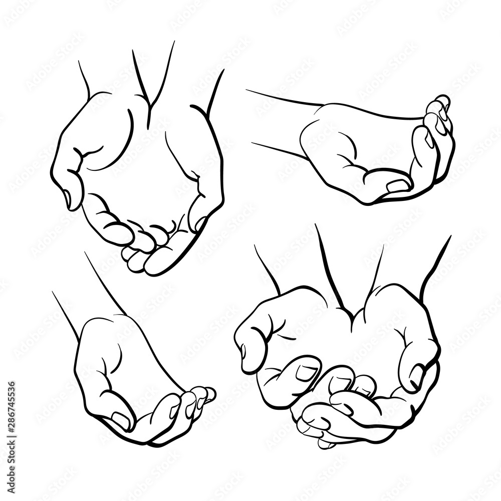 Human hands. Vector set. Top view. Art illustration Human hands. Vector set. Top view. Art illustration