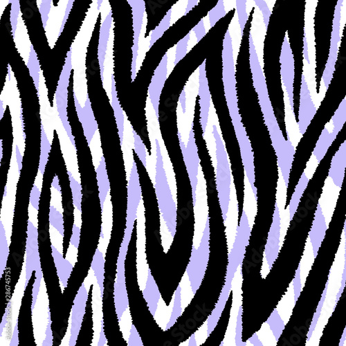 Seamless pattern with colorful exotic zebra fur print. Wild animalistic skin texture.