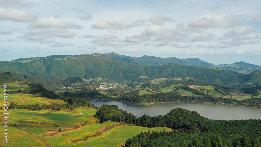 Panoramic view of Valle da Furnas in San Miguel island, Azores