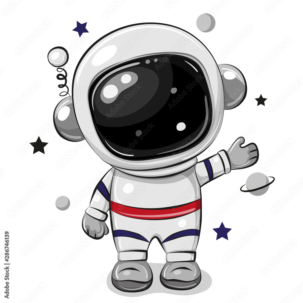Fototapeta Cartoon astronaut isolated on a white background