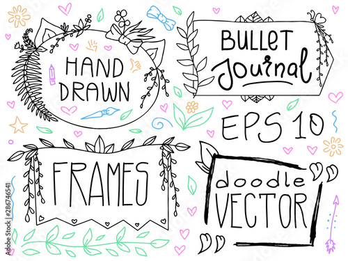 Cute Hand drawn Banners for your Design. Label for Notebook, Diary. Bullet Journal Frames Vector.