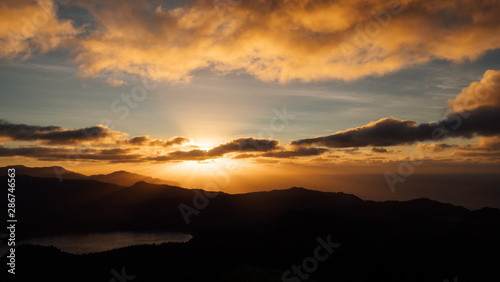 Sunrise at Sao Jorge Island, seen from Castelo Branco at the Azores, Portugal