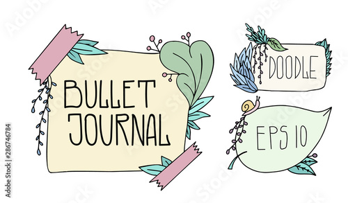 Cute Hand drawn Banners for your Design. Label for Notebook, Diary. Bullet Journal Frames Vector.