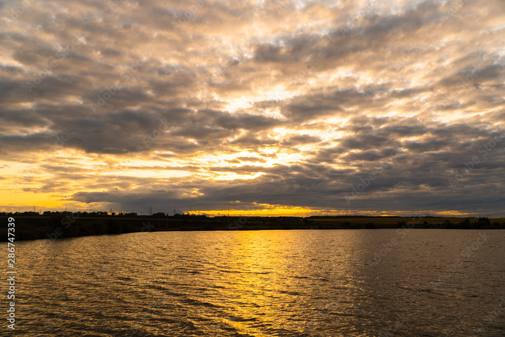 panorama of sunset blue sky with cirrus clouds