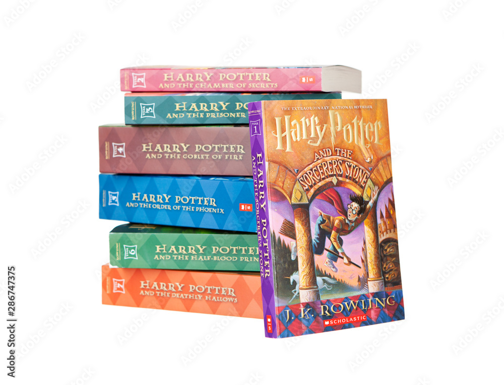 Naklejka premium Saint Louis, MO . USA - 02.02.2011: All Seven Harry Potter Novels By JK Rowling On White Background