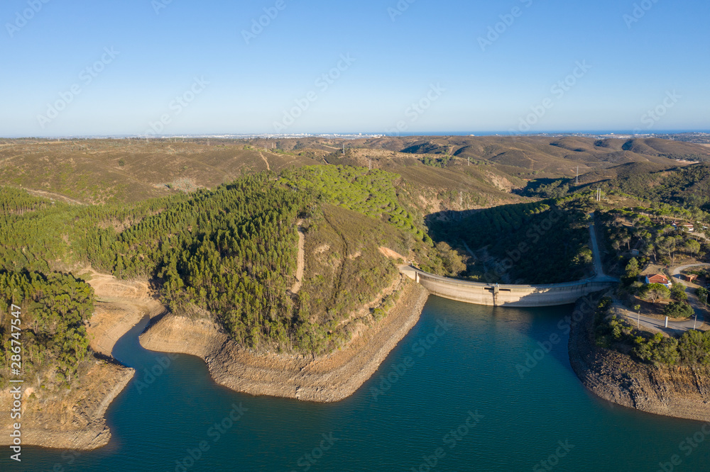 Barragem da bravura, Bravura dam, Alragve, Portugal. Aerial drone wide view