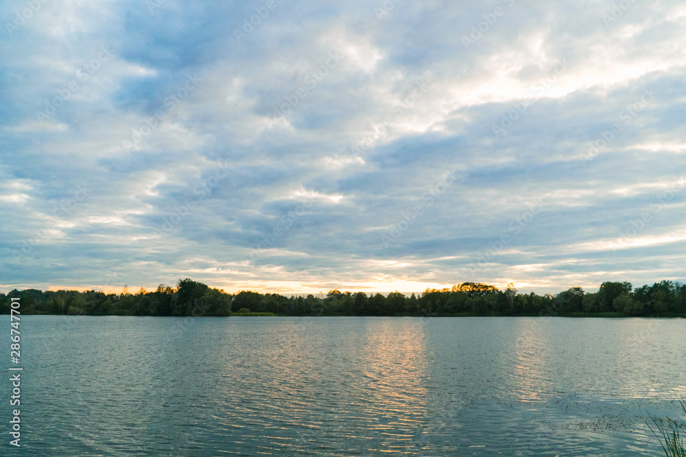 panorama of sunset blue sky with cirrus clouds