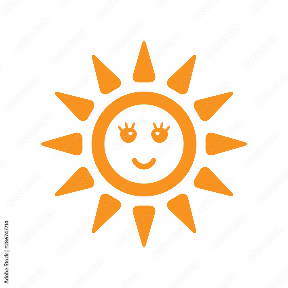 Silhouette of sun with a smiling face. Isolated icon, symbol, logo. Flat vector illustration. Silhouette of sun with a smiling face. Isolated icon, symbol, logo. Flat vector illustration.