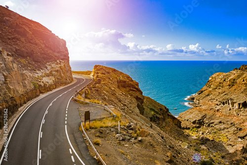 Road in the mountains with the beautiful sunset view.