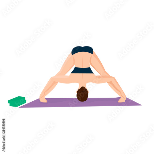 Woman practice yoga pose. Female yoga flat vector illustration. Yoga asana.
