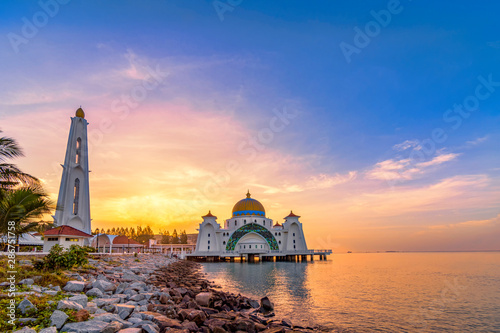 Malacca Straits Mosque ( Masjid Selat Melaka), It is a mosque located on the man-made Malacca Island near Malacca Town, Malaysia photo