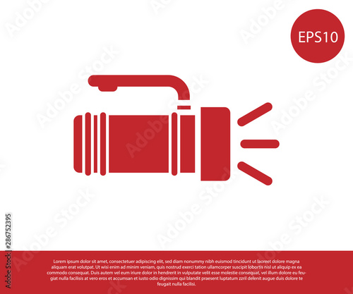 Red Flashlight icon isolated on white background. Tourist flashlight handle. Vector Illustration