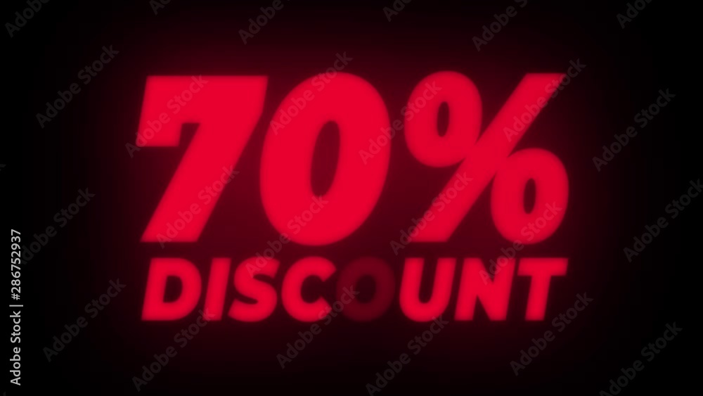 70% Percent Discount Text Blinking & Flickering Neon Red Sign Promotional Loop Background. Sale, Discounts, Deals, Special Offers. Green Screen and Alpha Matte 70% Percent Discount Text Blinking & Flickering Neon Red Sign Promotional Loop Background. Sale, Discounts, Deals, Special Offers. Green Screen and Alpha Matte