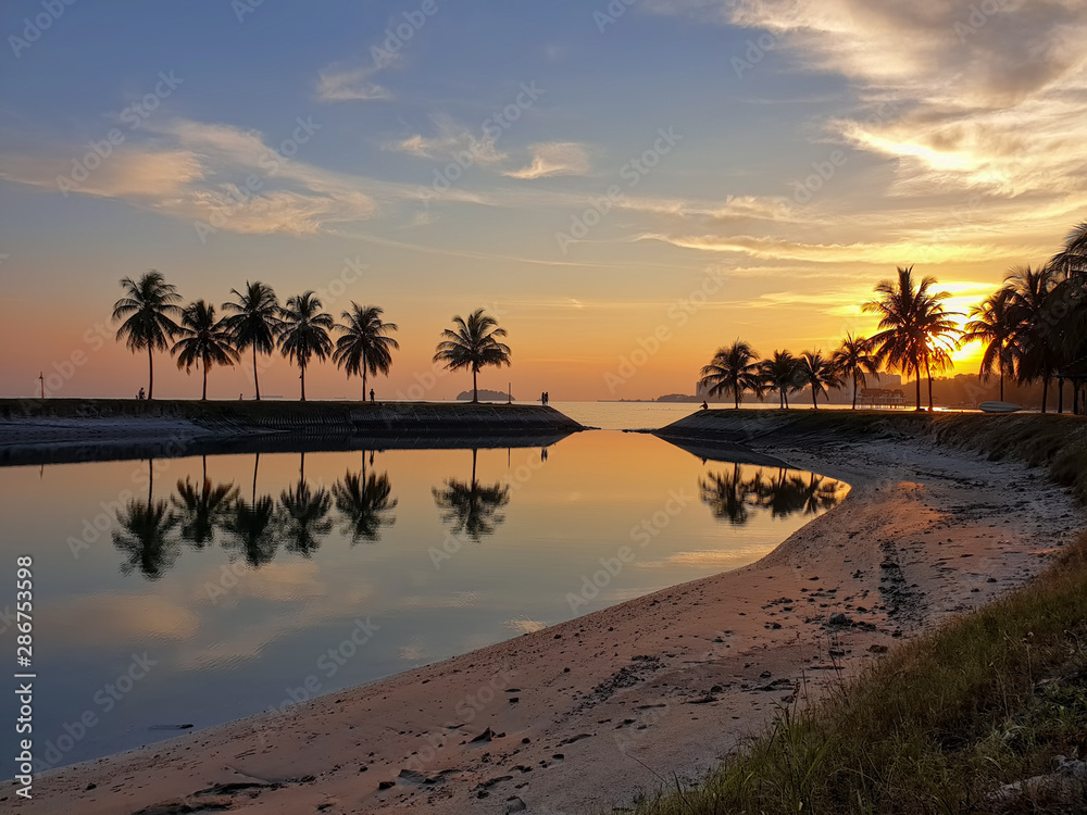 Sunset view at Bagan Pinang Beach, Port Dickson, Negeri Sembilan, Malaysia