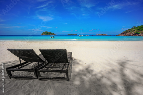 Fototapeta Naklejka Na Ścianę i Meble -  Beach chairs near the beach at Redang Island, Malaysia