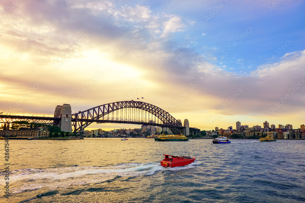 Beautiful view on sunset over Sydney Harbour bridge