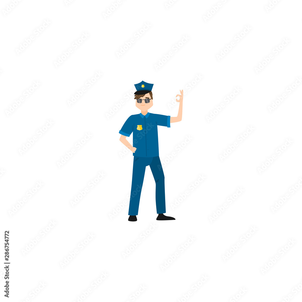 Policeman standing. Raster illustration isolated on white background