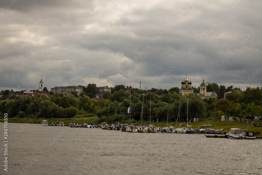Obraz premium View from the Oka river on the city of Murom Vladimir region Russia cloudy summer day