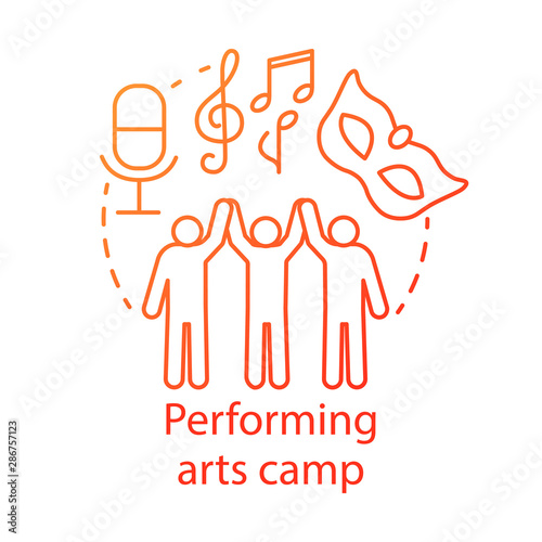 Performing arts camp concept icon. Artistic, creative personalities community, club idea thin line illustration. Theatre, movie acting amateurs. Vector isolated outline drawing. Editable stroke