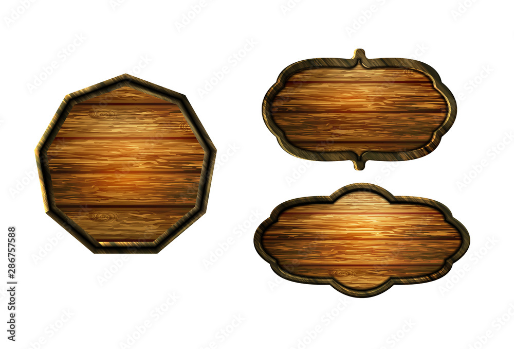 Naklejka premium Vector realistic illustration of wooden signboard