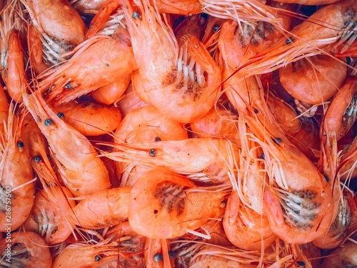 Background from sea orange shrimp. Food texture.Food photography.Prawn background.