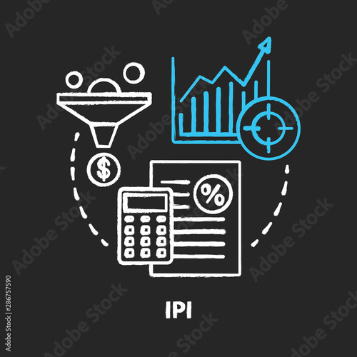 IPI chalk concept icon. Industrial production index idea. Economic manufacture indicator. Manufacturing output measurement. Industry productivity. Vector isolated chalkboard illustration