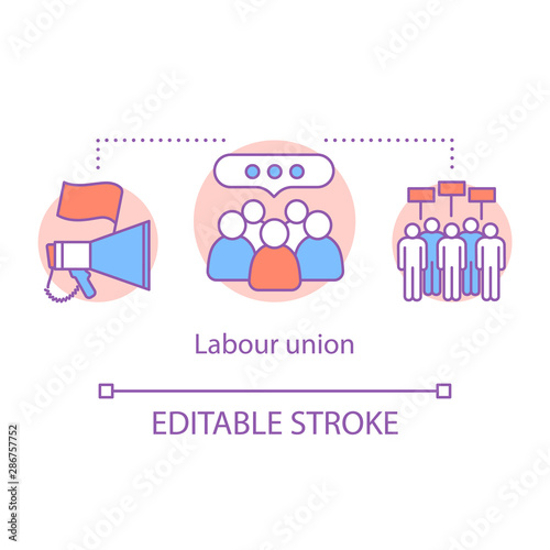 Labour union concept icon. Employee rights protection idea thin line illustration. Trade union. Workers association. Organized group of employee. Vector isolated outline drawing. Editable stroke