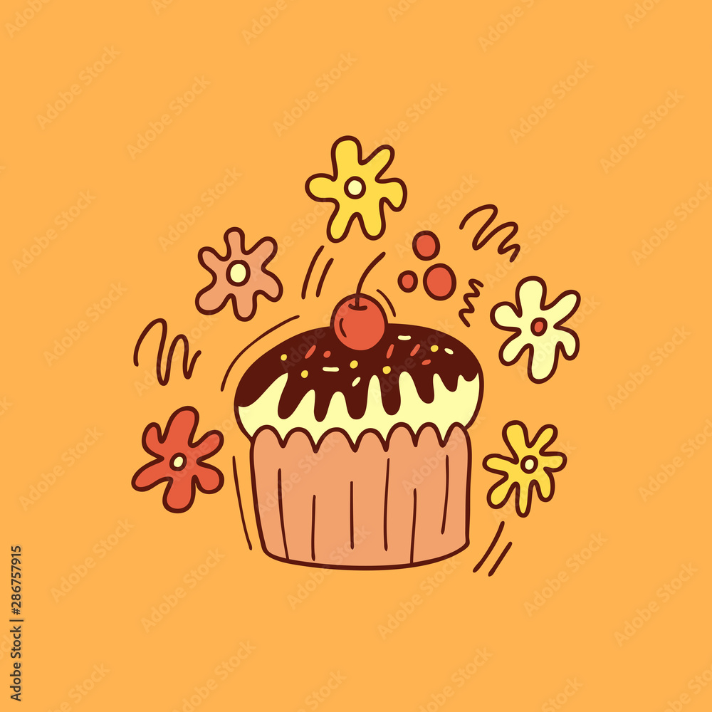 Cute cupcake with cherry. Vector cartoon illustration. Cute cupcake with cherry. Vector cartoon illustration.