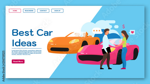 Best car ideas landing page vector template. Dealership website interface idea with flat illustrations. Automobile showroom homepage layout. Shopping web banner, webpage cartoon concept © The img