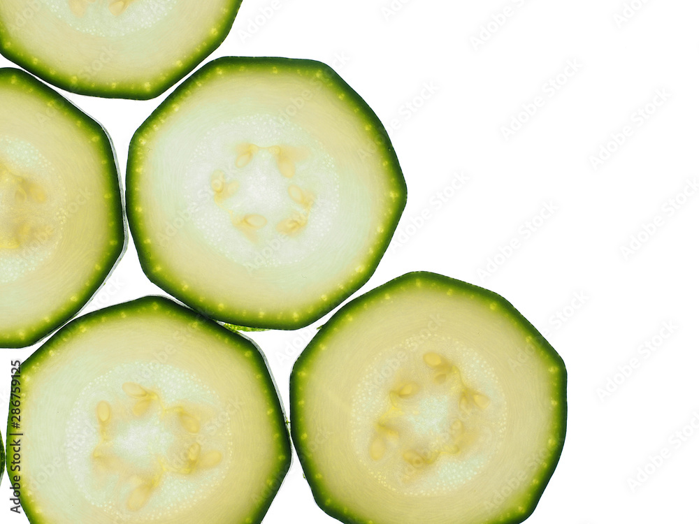 Slices zucchini isolated on white background Slices zucchini isolated on white background