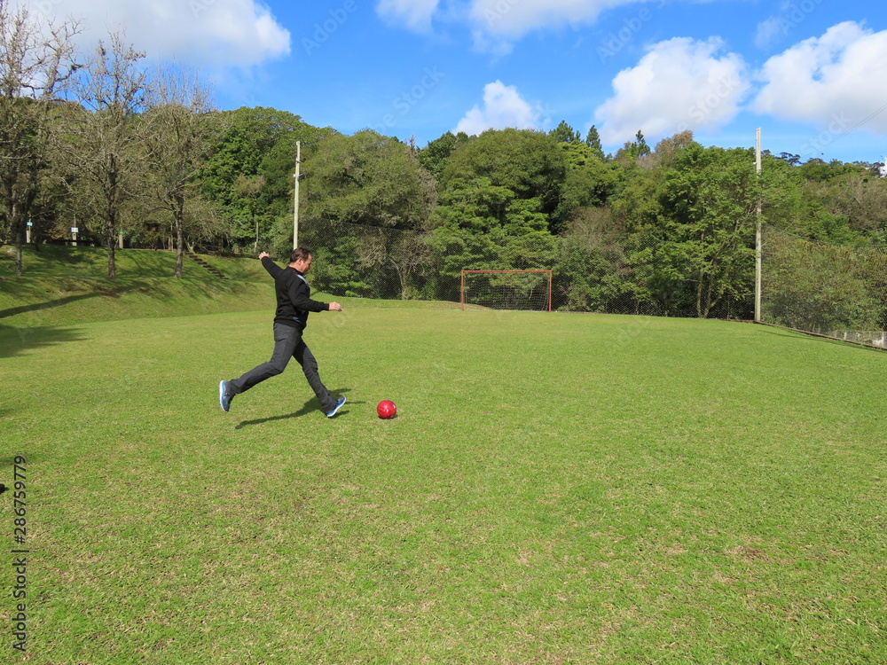 Fototapeta premium man kicking a ball