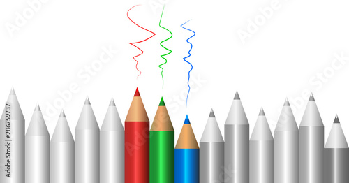 RGB set of colored pencils that stand out